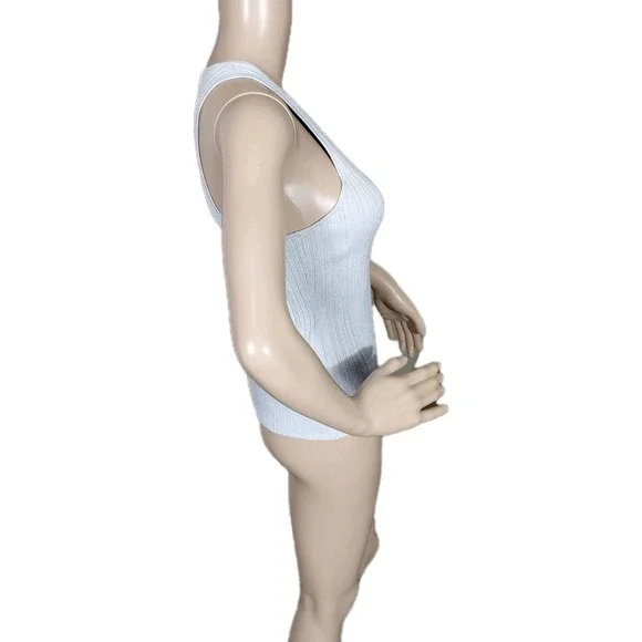 Madewell Tank Silver Womans Small Signature Shimmer Knit Cutaway Sweater Ribbed - Picture 3 of 13